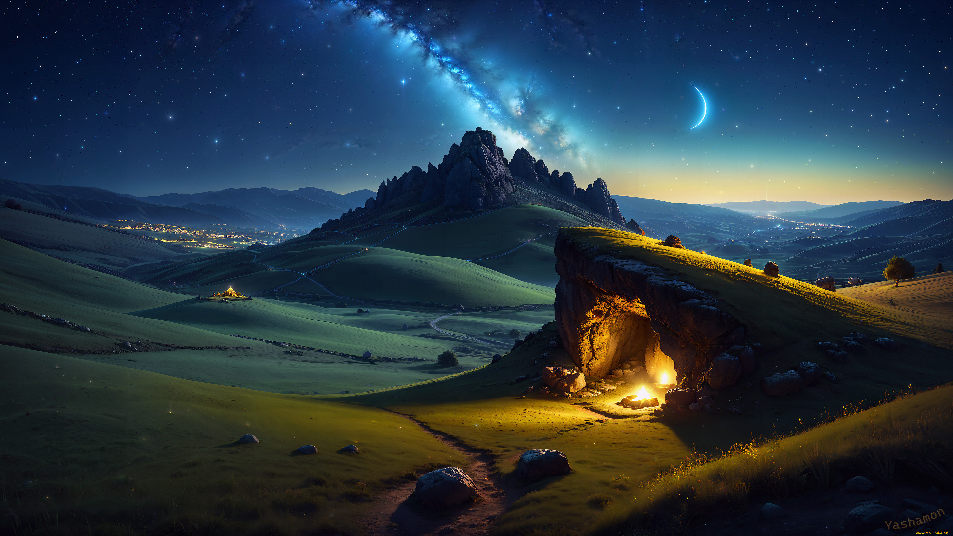 , , cave, night, landscape, starry, sky, nature